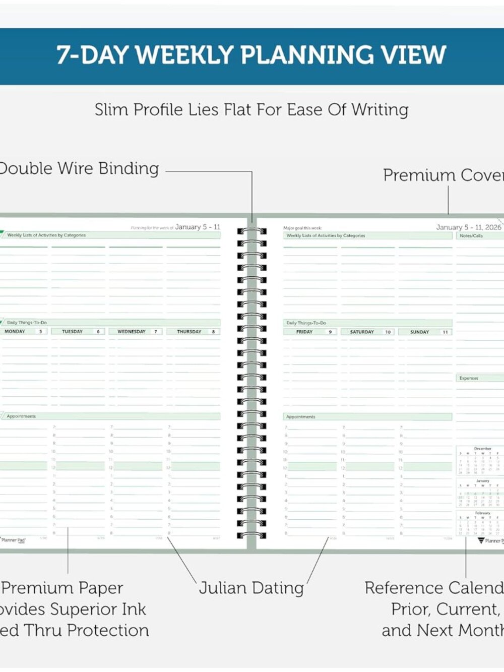 Spiral Bound January-December 2026/ Calendar Year 6 3/4" x 8 1/2" Medium 3-Tier - Picture 4 of 6
